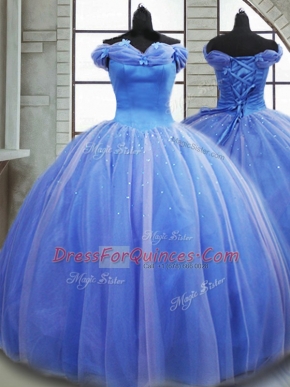 Pick Ups Quinceanera Gown Light Blue Lace Up Sleeveless Brush Train