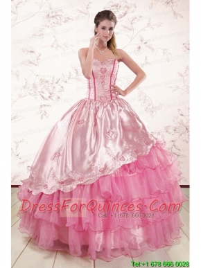 Remarkble Sweetheart Pink Quinceanera Dresses with Embroidery