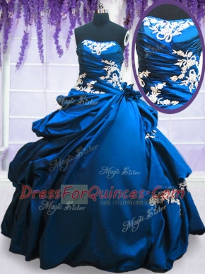 Pick Ups Floor Length Royal Blue Sweet 16 Quinceanera Dress Strapless Sleeveless Lace Up