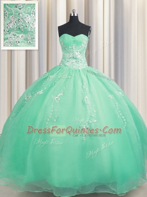 Superior Zipper Up Apple Green Organza Zipper Sweetheart Sleeveless Floor Length Sweet 16 Quinceanera Dress Beading and Appliques