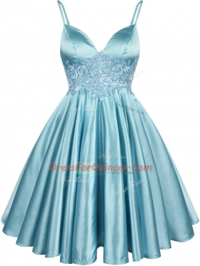 Sophisticated Lace Quinceanera Court Dresses Aqua Blue Lace Up Sleeveless Knee Length
