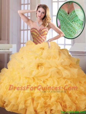 2016 Hot Sale Winter Beading and Ruffles Quinceanera Dresses in Gold