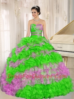 Stylish Multi-color 2013 Quinceanera Dress Ruffles With Appliques Sweetheart