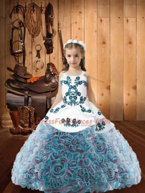 Lovely Sleeveless Fabric With Rolling Flowers Floor Length Lace Up Little Girl Pageant Gowns in Multi-color with Embroidery