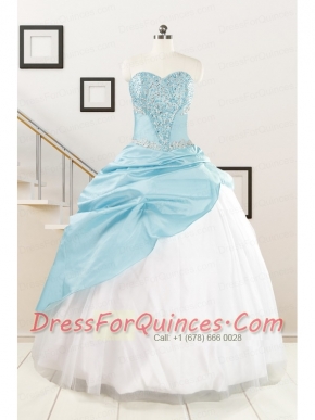 Pretty Beading Blue and White Quinceanera Dresses for 2015