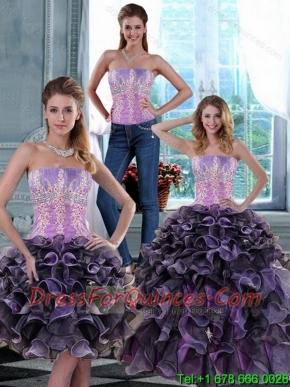 2015 Fashionable Appliques and Ruffles Quince Dresses in Multi Color