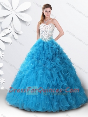 Princess Teal Sweet 16 Dress with Beading and Ruffles