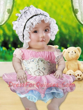 Ruching and Beading Off the Shoulder Pink and Blue Sweet Little Girl Dress for 2014