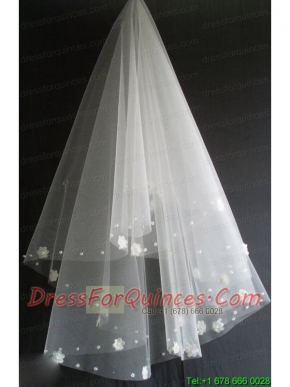 Hand Made Flowers Decorate Tulle Beautiful Wedding Veil