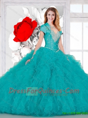 Elegant Teal Quinceanera Dresses with Beading and Ruffles for 2016