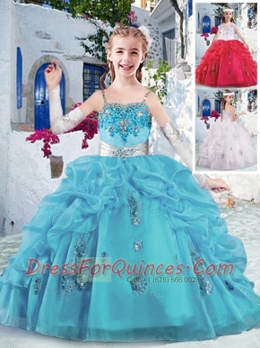 Latest Spaghetti Straps Little Girl Pageant Dresses with Appliques and Bubles