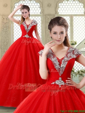 Exquisite Ball Gown Beading Sweet 16 Dresses with V Neck
