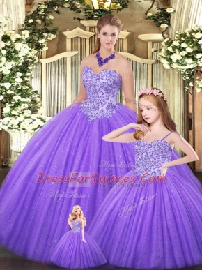 Sweetheart Sleeveless 15 Quinceanera Dress Floor Length Beading Eggplant Purple Tulle