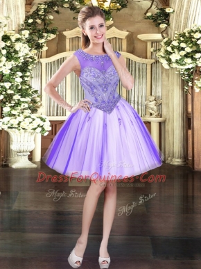 Customized Lavender Sleeveless Tulle Lace Up for Prom and Party