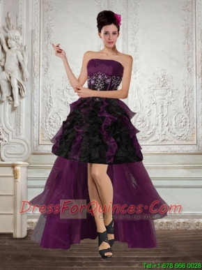 High Low Multi Color Strapless Dama Dresses with Ruffles and Embroidery