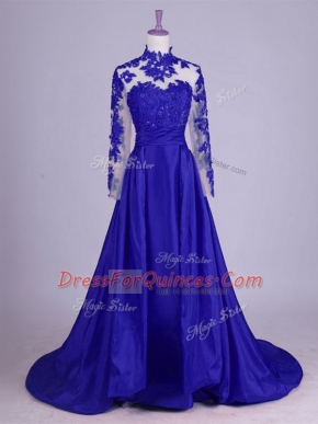 Royal Blue High-neck Sleeveless Brush Train Lace Up