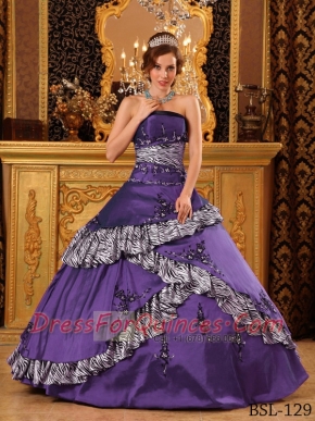 2014 Purple Ball Gown Taffeta Strapless Floor-length Cheap Quinceanera Dresses