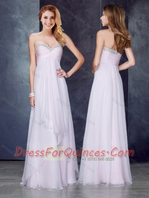 Discount Empire Applique and Ruched Prom Dress in Baby Pink