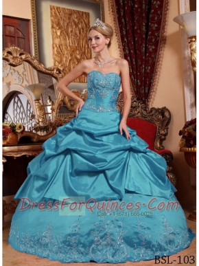 Quinceanera Dresses In Teal Ball Gown Sweetheart With Taffeta Embroidery And Beading In Classical Style