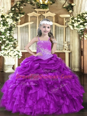 Unique Sleeveless Beading and Ruffles Lace Up Kids Pageant Dress