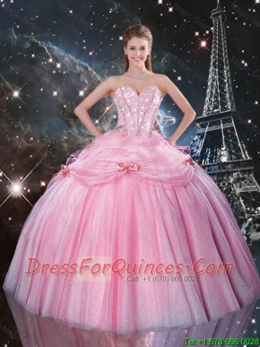 Fashionable  Rose Pink Sweet 16 Dresses with Beading and Bowknot