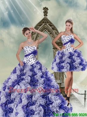 2015 Elegant White and Purple Quince Dress with Beading and Ruffles