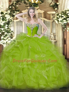 Perfect Ball Gowns Sweet 16 Dress Olive Green Sweetheart Organza Sleeveless Floor Length Lace Up