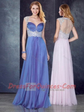 Empire Applique Lavender Prom Dress with See Through Back