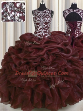 Stunning See Through Sleeveless Lace Up Floor Length Beading and Pick Ups Quinceanera Dress