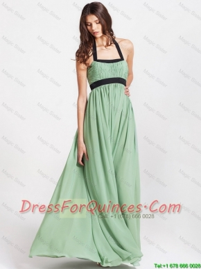 2016 Spring Modern Halter Top Prom Dresses with Ruching and Belt