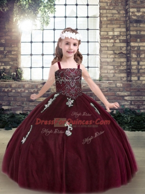 Tulle Sleeveless Floor Length Pageant Dress Womens and Beading and Appliques