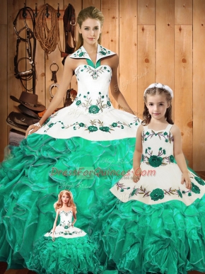 Fashionable Sleeveless Lace Up Floor Length Embroidery and Ruffles Quinceanera Gowns