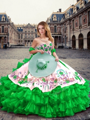 Floor Length Ball Gowns Sleeveless Green Quinceanera Gowns Lace Up
