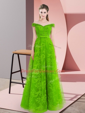 Gorgeous Tulle Off The Shoulder Sleeveless Lace Up Beading Evening Dress in Green