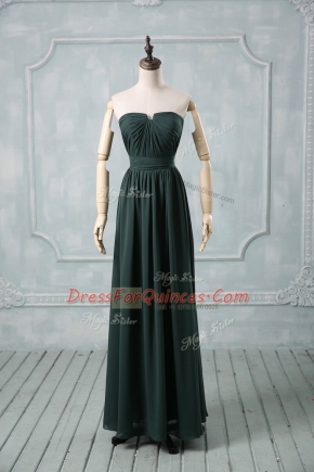 Suitable Green Strapless Neckline Ruching Prom Gown Sleeveless Zipper