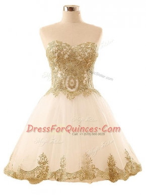 New Arrival Mini Length Champagne Dress for Prom Sweetheart Sleeveless Lace Up