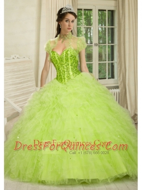 The Brand New Style Sweetheart Spring Green Quinceanera Dress with Beading and Ruffles for 2015