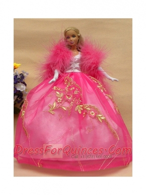 Elegant Rose Pink Gown with Lace Made to Fit the Barbie Doll