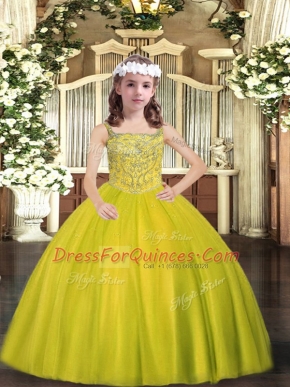 Yellow Green Sleeveless Tulle Lace Up Girls Pageant Dresses for Sweet 16 and Quinceanera