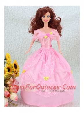Hand Made Flower Pink Ball Gown Party Clothes Barbie Doll Dress