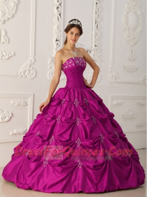 Sweet 16 Dresses In Fuchsia Ball Gown Strapless Floor-length Taffeta With Appliques and Beading