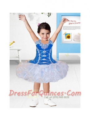 Cute Ball Gown Scoop Knee-length Appliques Blue and White Little Girl Dress