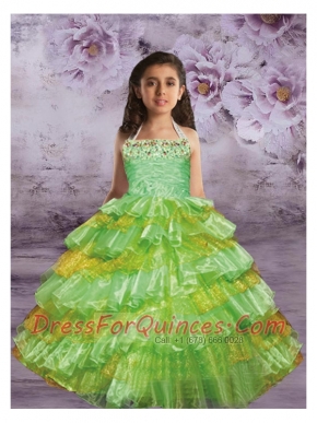 2014 Ball Gown Halter Floor-length Little Girl Pageant Dress in Spring Green