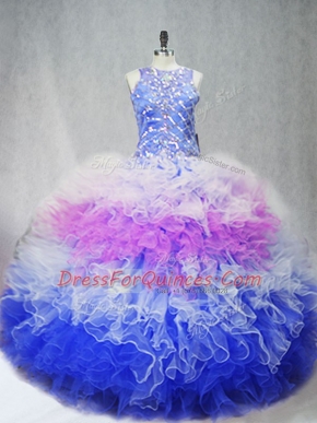 Sexy Multi-color Scoop Neckline Beading and Ruffles Quinceanera Gowns Sleeveless Zipper