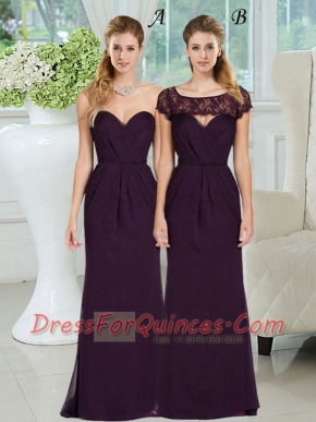 Column Ruching Floor Length 2015 Elegant Dark Purple Dama Dress