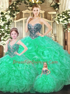 Organza Sweetheart Sleeveless Lace Up Ruffles Quinceanera Dresses in Green