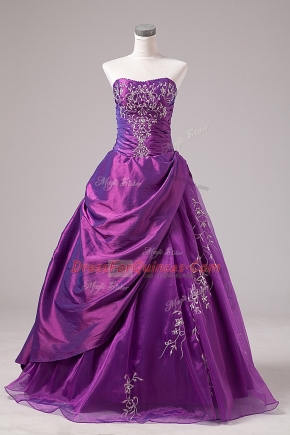 New Arrival Purple Sleeveless Floor Length Embroidery Zipper Vestidos de Quinceanera