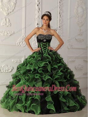 Green Ball Gown Sweetheart Floor-length Organza Beading Quinceanera Dress