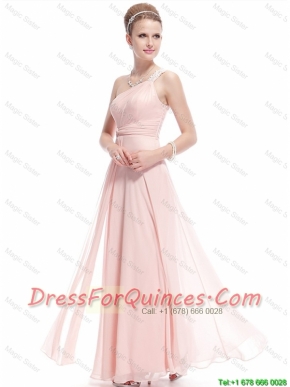 Fashionable Beaded Side Zipper Prom Dresses in Baby Pink