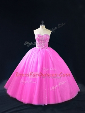 Floor Length Lilac Vestidos de Quinceanera Tulle Sleeveless Beading
